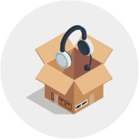 Cardboard box with headphones inside