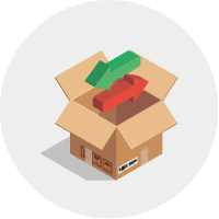 Consumer guidance - open cardboard box with red and green arrows within